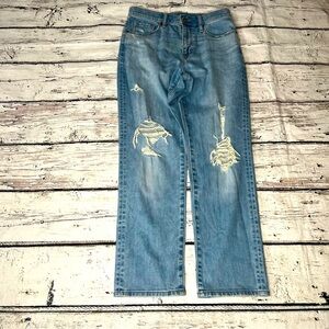 Uniqlo Distressed High Rise Slim Straight Leg Jeans Size 26